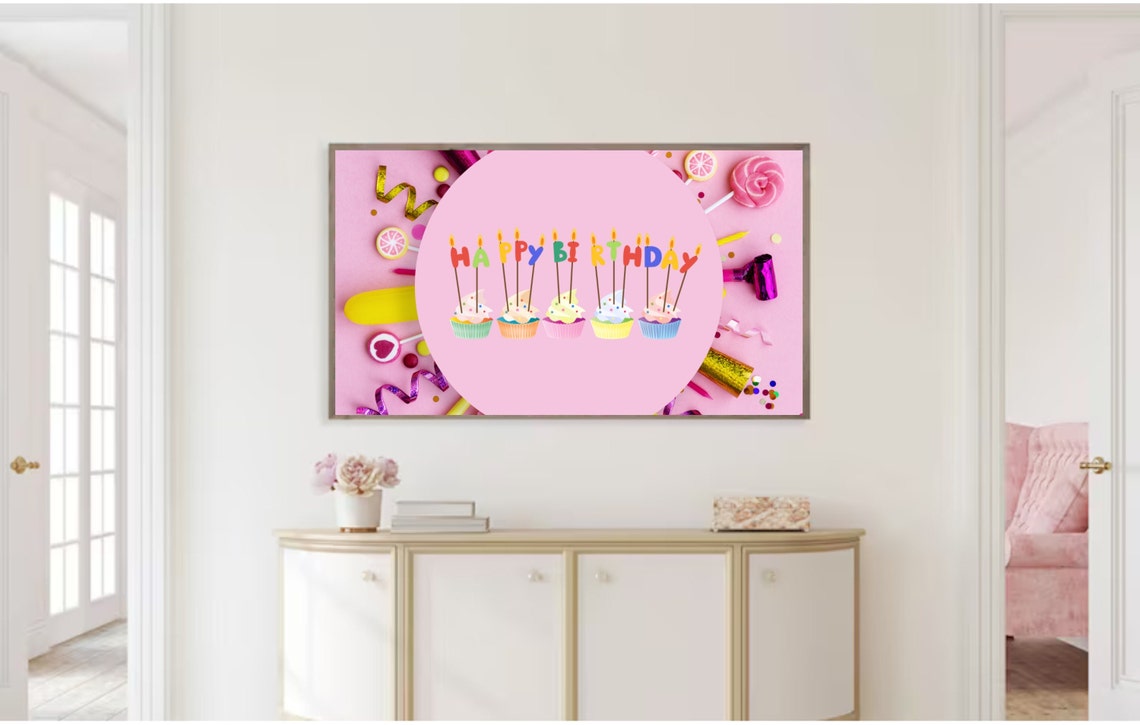 Pink Cupcake Happy Birthday Candles Party Candy Table Art Poster - Image 2
