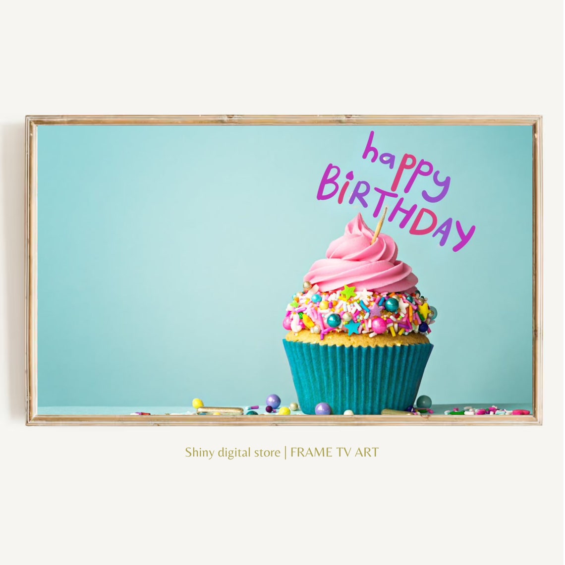 Happy Birthday Cupcake Photo Party Celebration Colorful Wall Art
