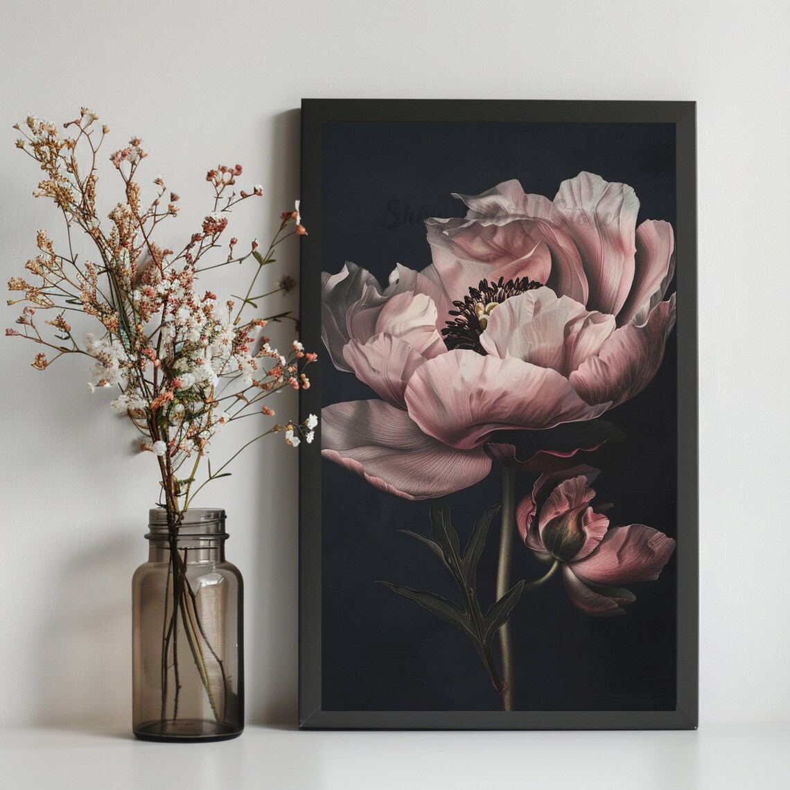Dark Academia Art Print Moody Vintage Dark Flower Print Floral Pink Roses Still Life Oil Painting Art - Image 2