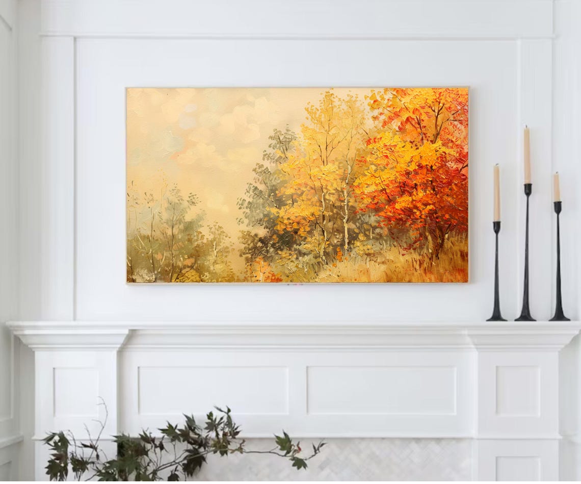 Soft Golden Autumn Trees Pale Sky Impressionist Warm Fall Glow Poster - Image 2
