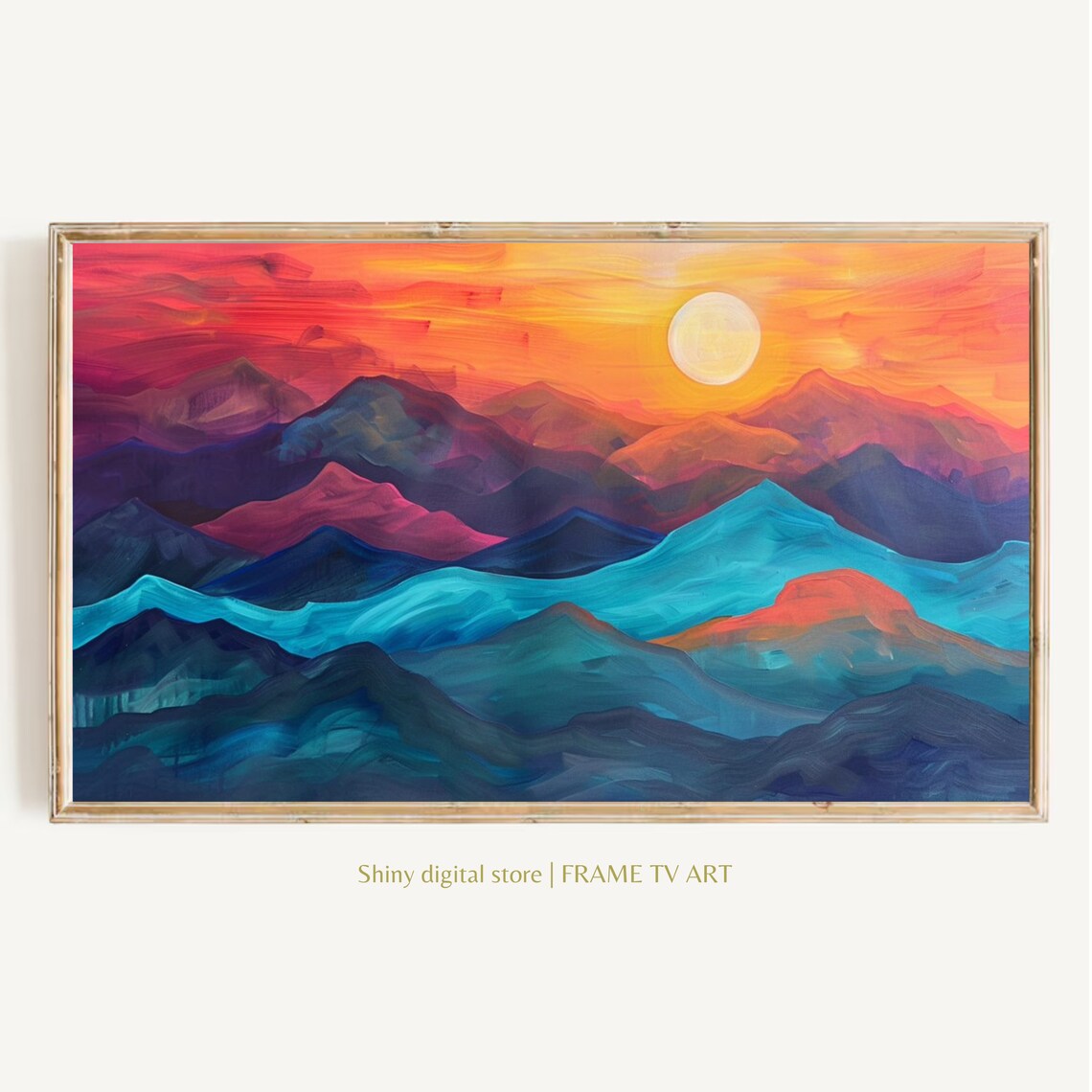 Colorful Mountain Sunset Abstract Peaks Pink Teal Landscape Art Poster