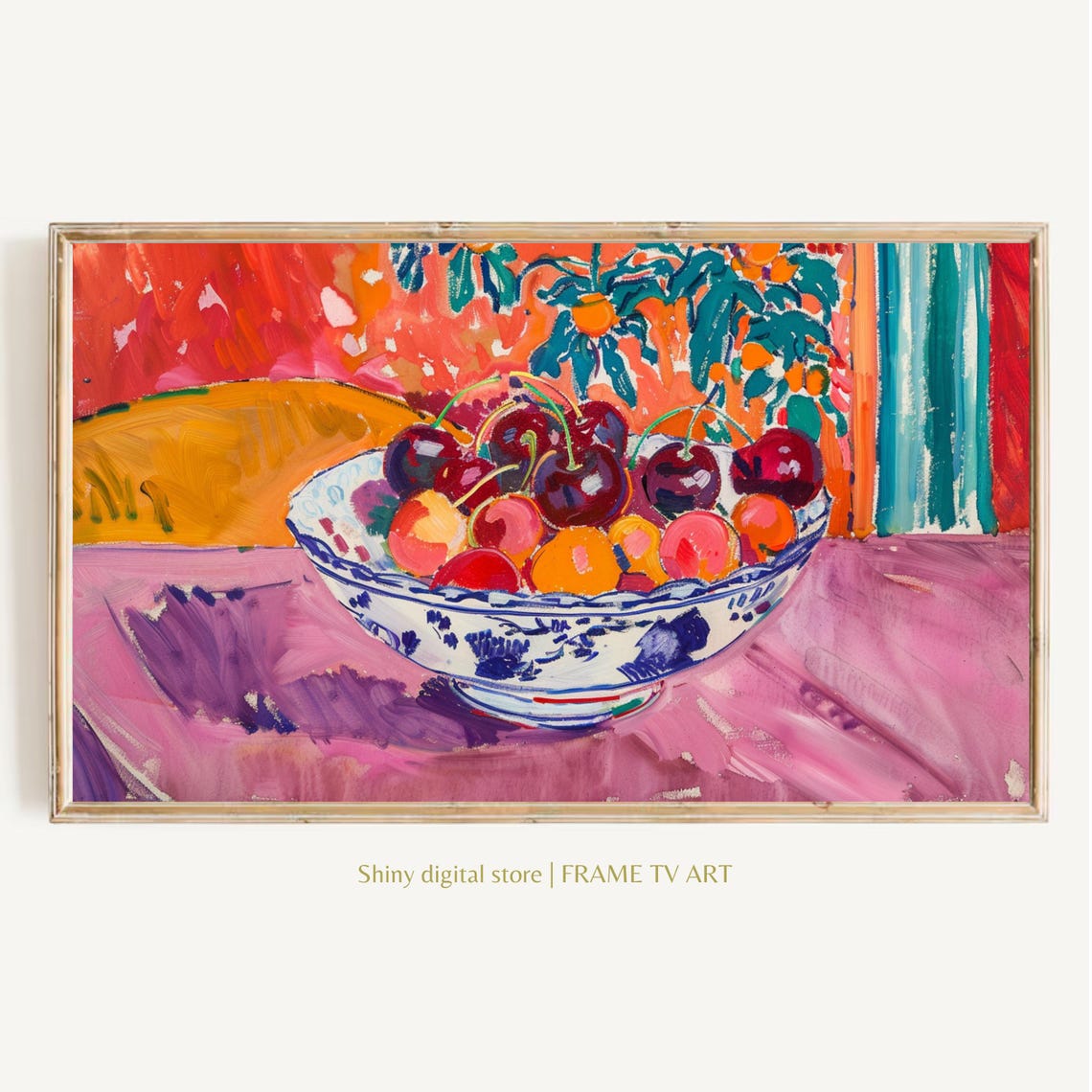 Cherry Bowl Still Life Colorful Fruit Painting Kitchen Art Poster
