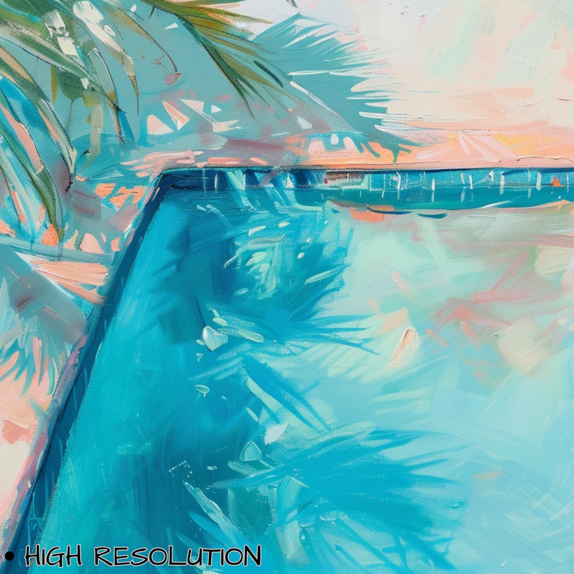 Poolside Turquoise Water Palm Fronds Peach Sunset Resort Summer Poster - Image 3