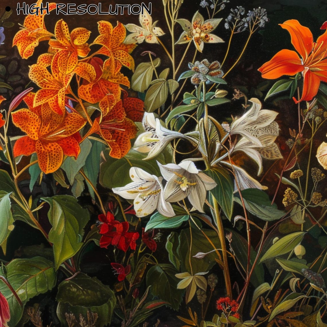 Autumn Botanical Tiger Lilies Dark Moody Fall Floral Art Poster - Image 3
