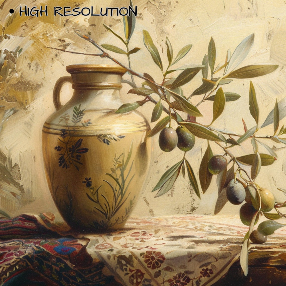 Vintage Vase With Olive Branch Neutral Rustic Still Life Poster - Image 3