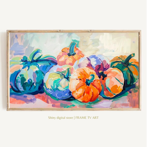 Pastel Pumpkins Fall Still Life Painting Pink Orange Harvest Art Print