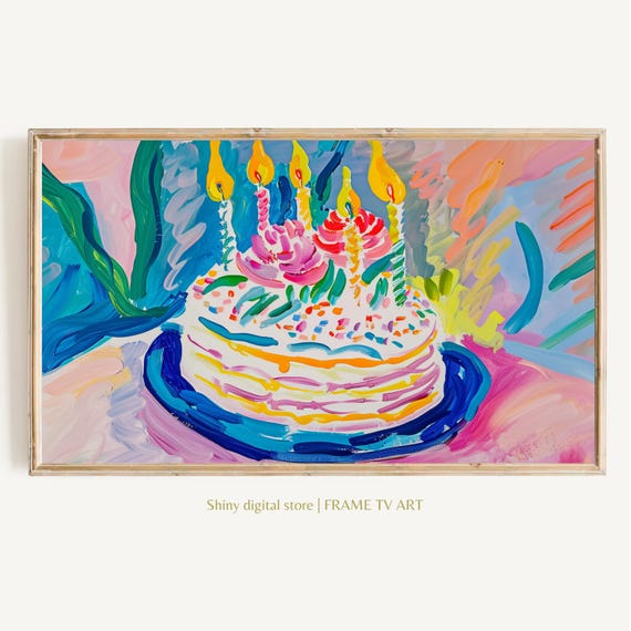 Birthday Frame Tv Art Colorful Birthday Cake For Tv Pink Frame Tv Bday Art