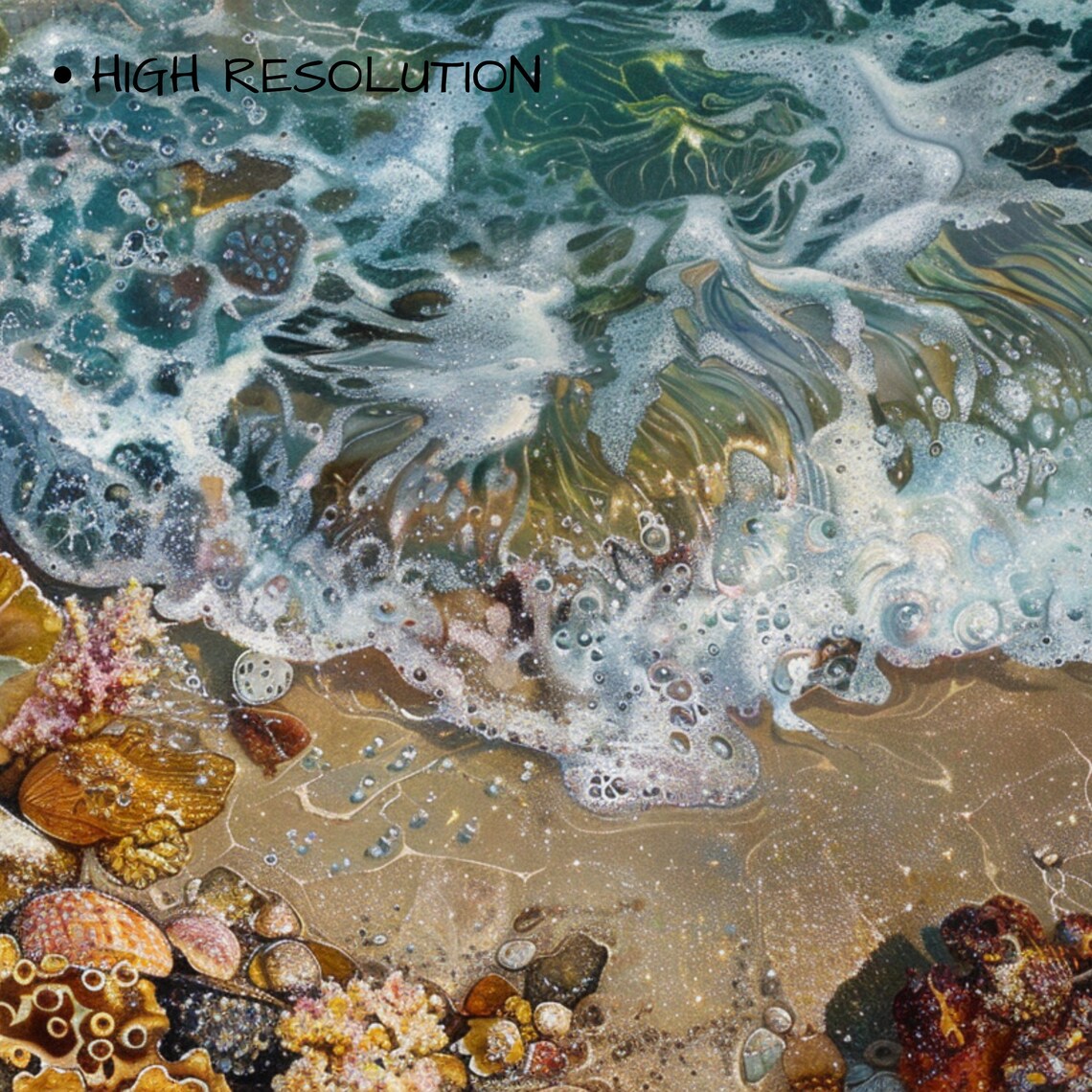 Ocean Waves Over Seashells Beach Aerial Coastal Water Summer Wall Art Print - Image 3