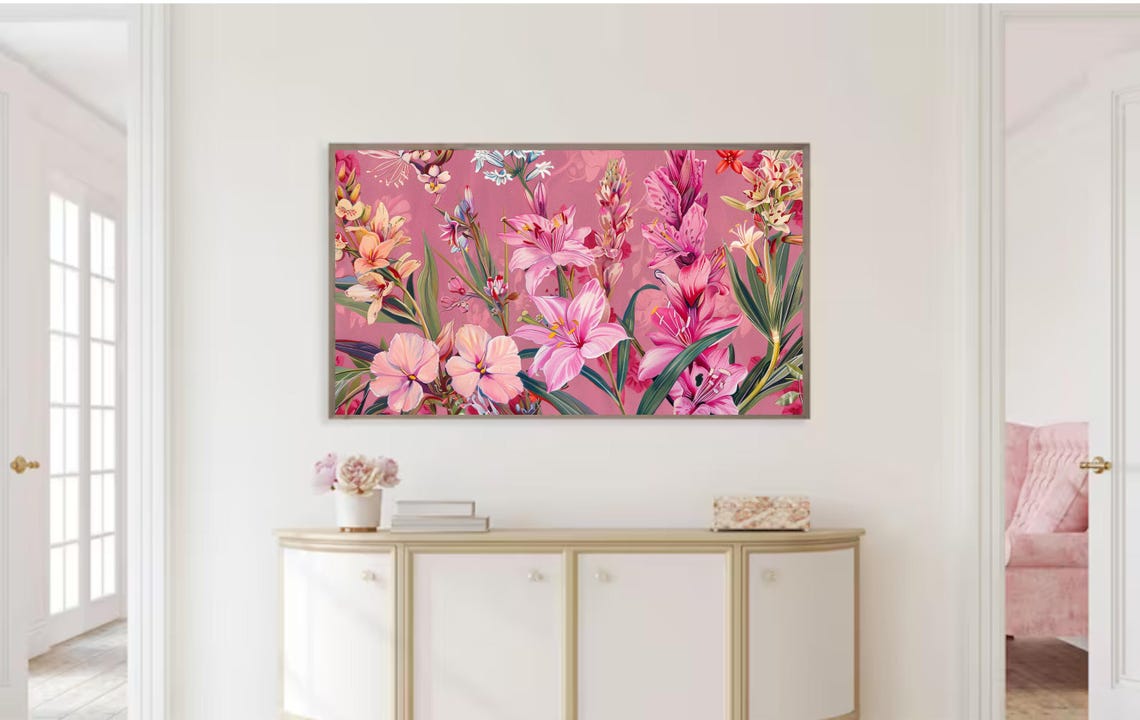 Frame Tv Art Abstract Pink Wildflowers Spring Field Of Flowers Tv Art Vintage Meadow Floral Tv Art Cottagecore Tv Art - Image 2