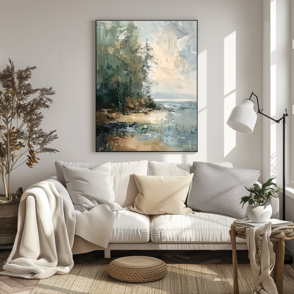 Abstract Muted Coastal Shoreline Oil Painting Neutral Beach Poster - Image 2