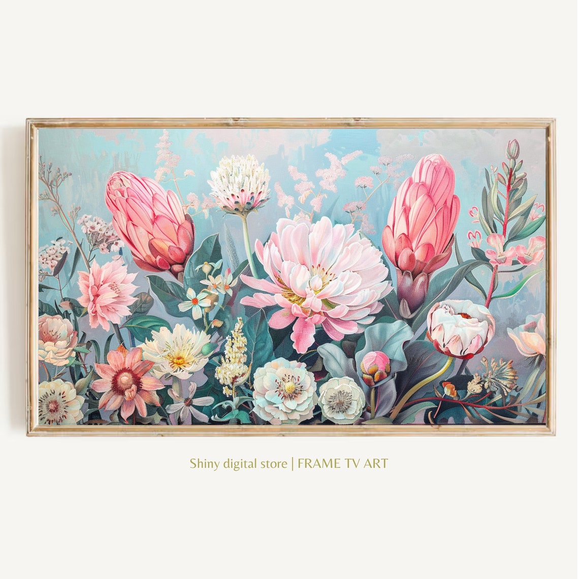 Frame Tv Art Pink Blue Wildflowers Spring Field Of Flowers Tv Art Vintage Meadow Floral Tv Art Cottagecore Tv Art