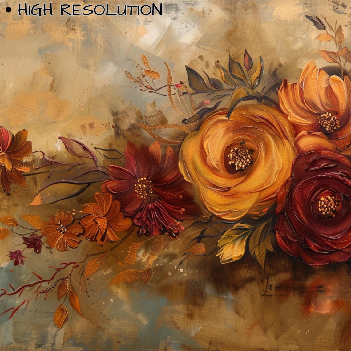 Autumn Wildflower Bouquet Warm Rustic Floral Painting Poster - Image 3