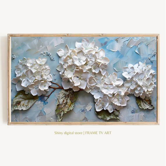Frame Tv Art Wildflower White Hydrangea Moody Floral Still Life Vintage Farmhouse Home Decor Gift