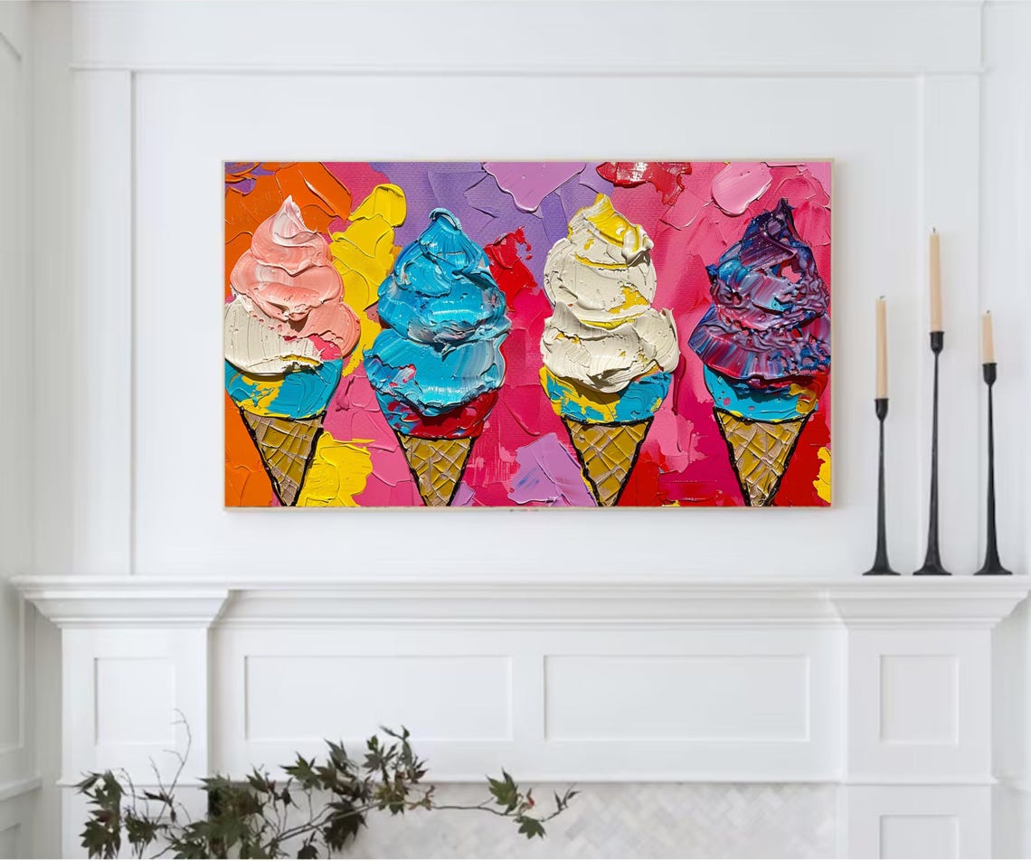 Pop Art Ice Cream Cones Set Colorful Summer Textured Art Poster - Image 2
