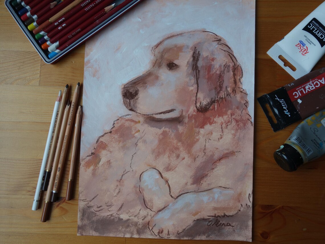 Golden Retriever Resting Its Head in Soft Pastel Dog Art Poster - Image 3