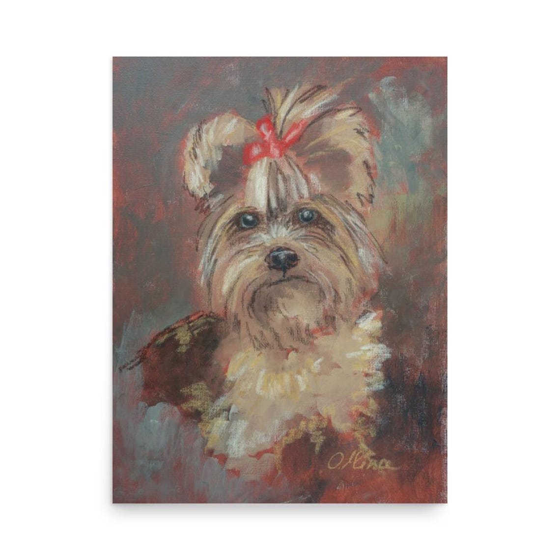 Yorkshire Terrier With Red Bow Portrait Painting Poster Dog Lover Art - Image 3