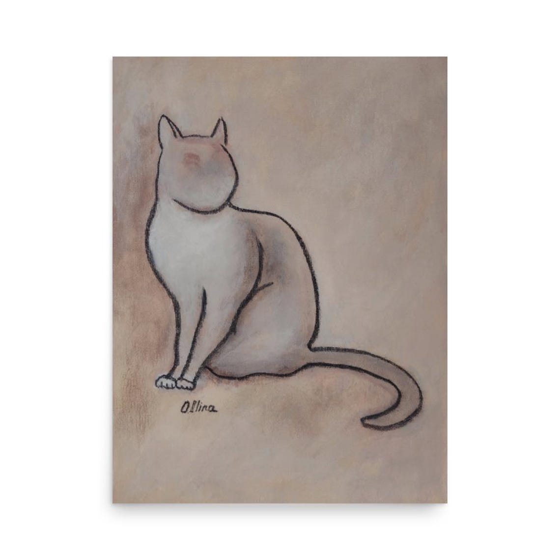 Sitting White Cat in a Minimal Abstract Line Drawing Art Poster - Image 3