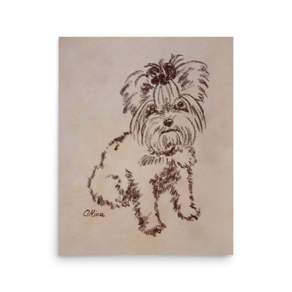 Little Dog With Bow Ink Sketch Poster Sweet Puppy Artwork Gift - Image 3