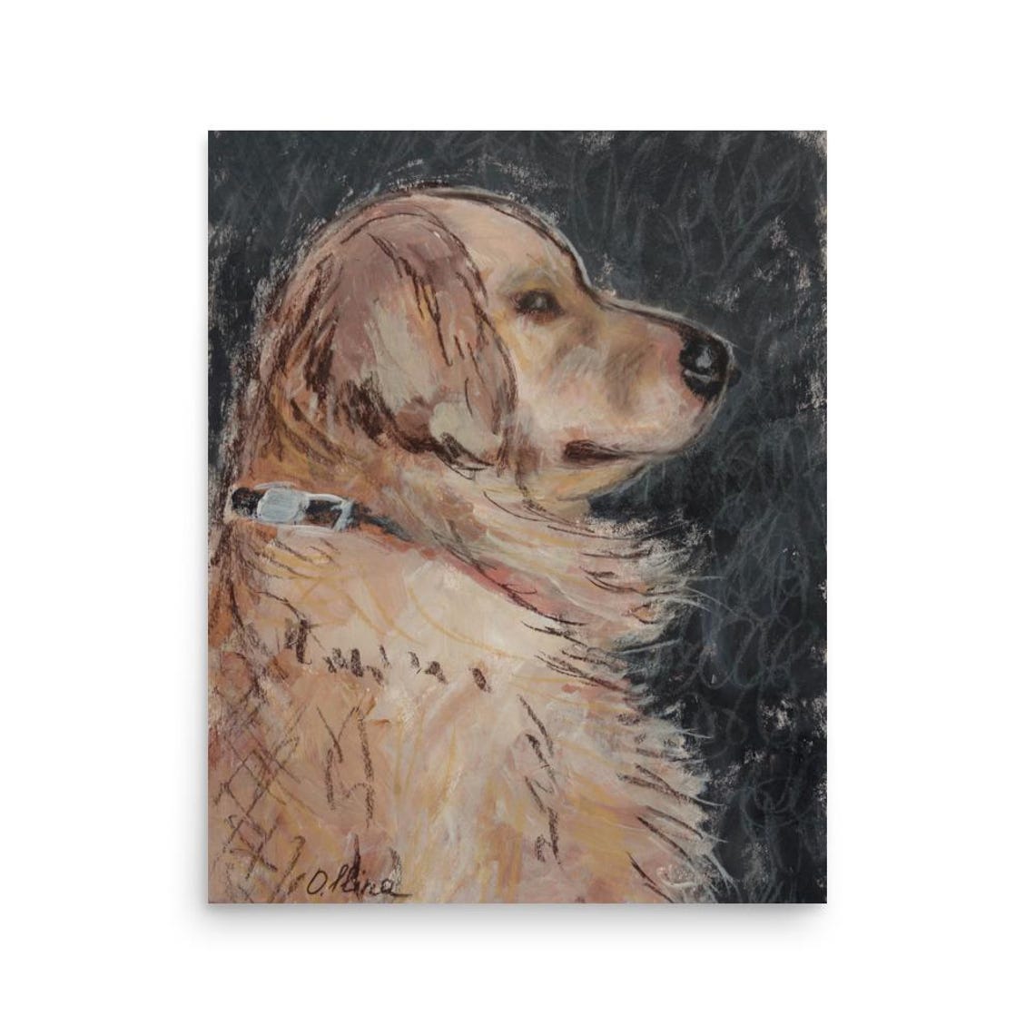 Golden Retriever in Profile on a Dramatic Black Background Poster - Image 3