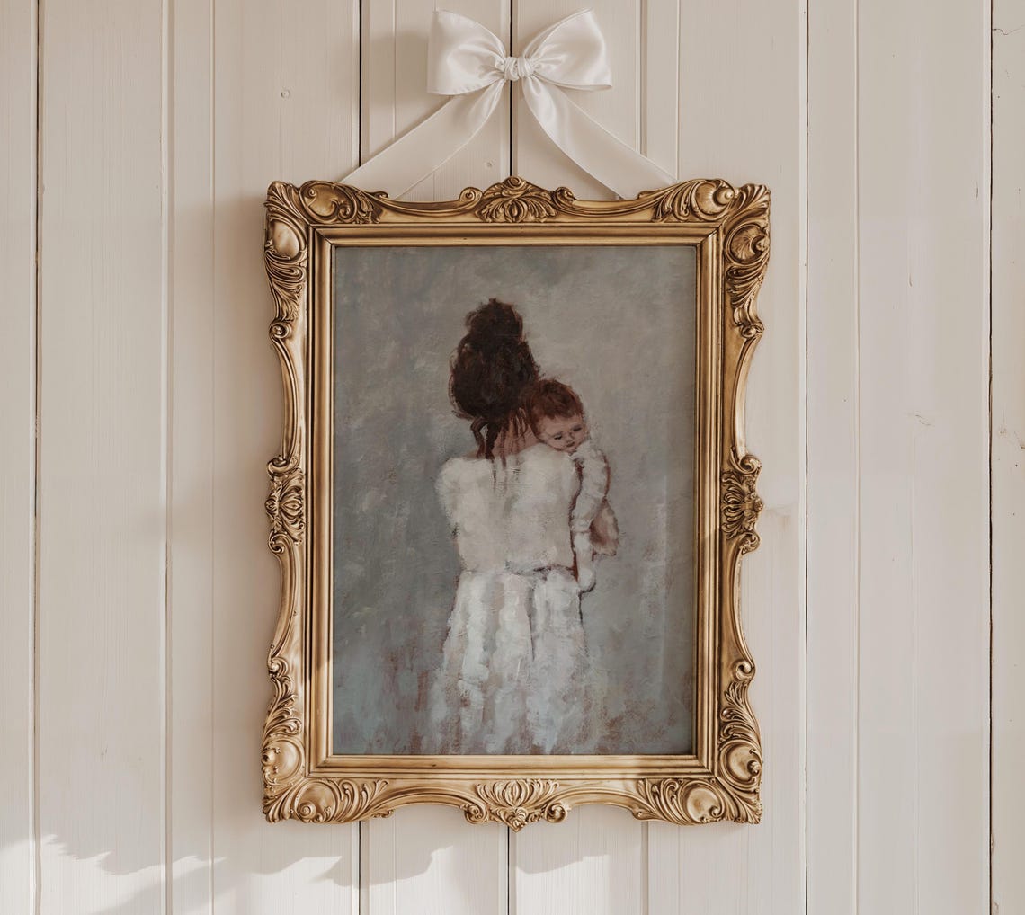 Mother And Child Art Print Unframed Motherhood Painting Poster Mother And Baby Painting In Neutral Colors