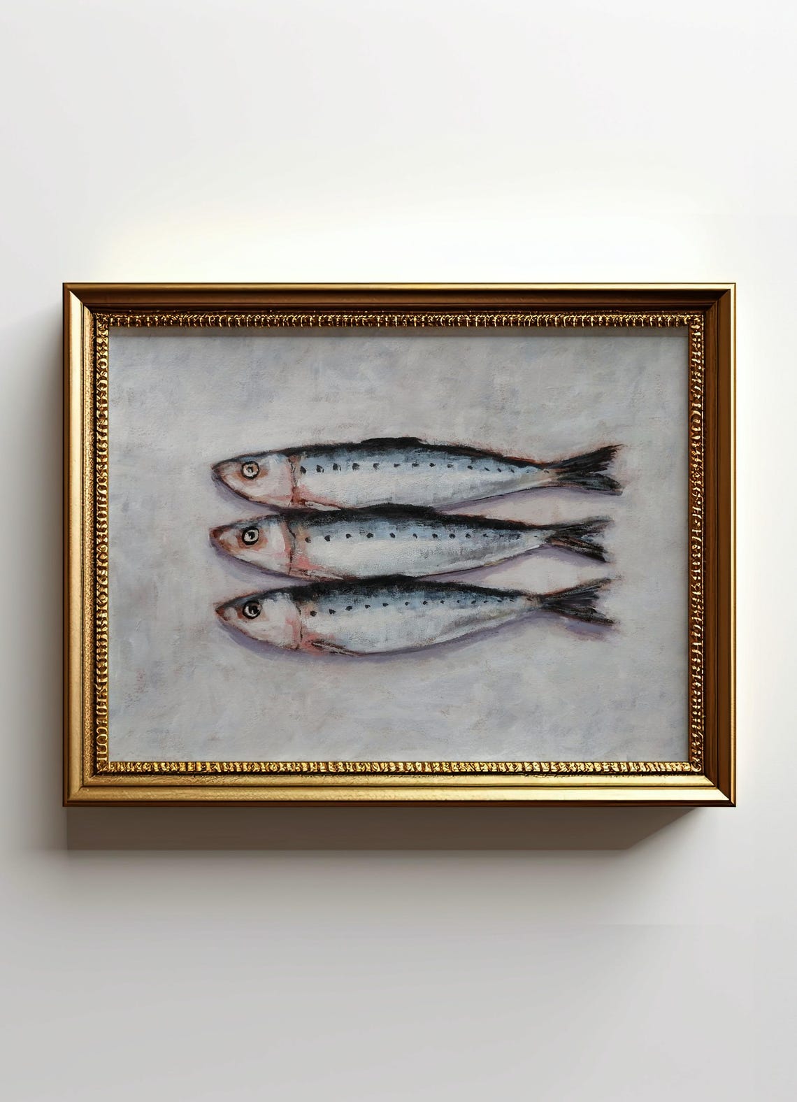 Three Silver Sardines Lined Up in a Neat Row Kitchen Art Poster