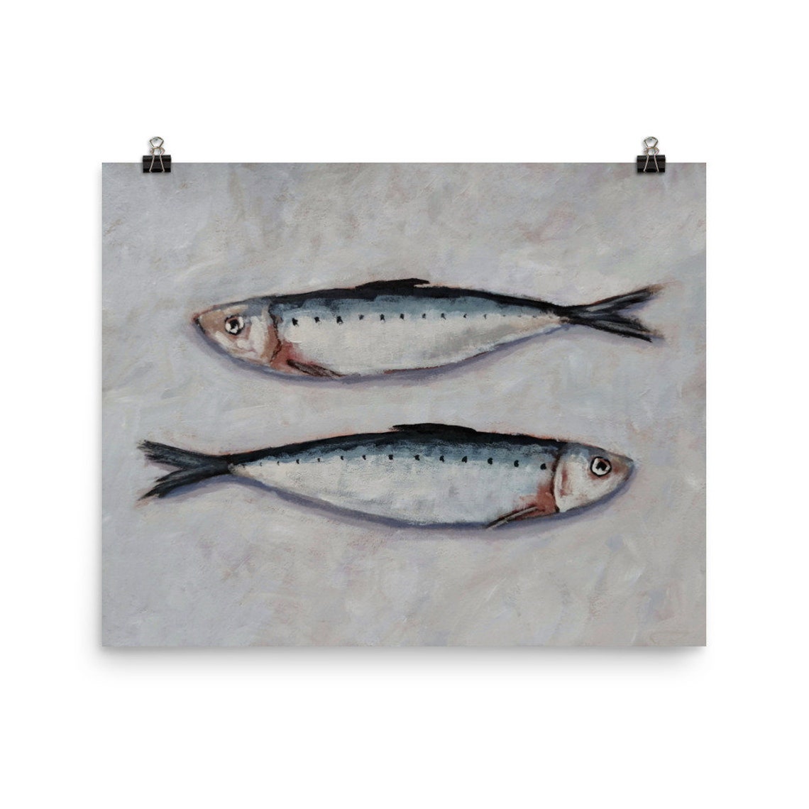 Two Sardines Swimming Side by Side Silver Fish Kitchen Art Poster - Image 3