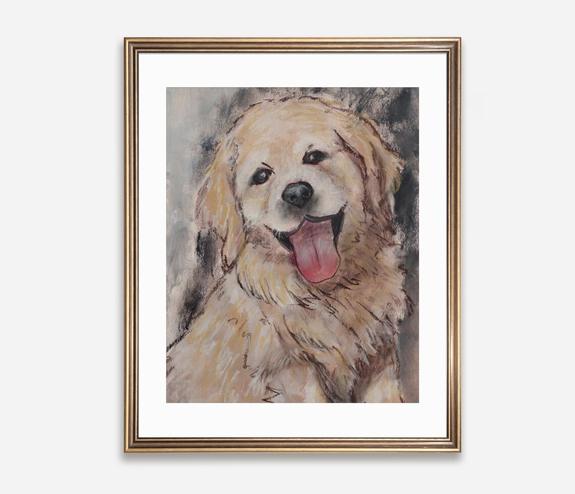 Smiling Golden Retriever With Tongue Out Happy Dog Art Poster