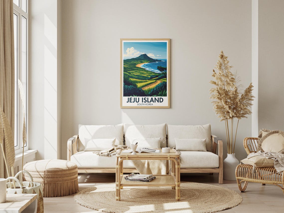 Jeju Island Travel Poster Jeju Painting Coastal And Nature South Korea Wall Decor Jeju Island Art Sunrise Peak Print - Image 2