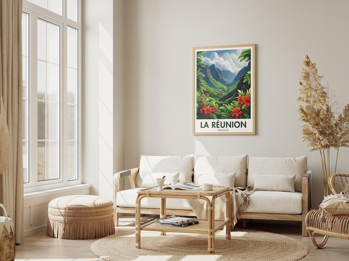La Reunion France Tropical Mountain Valley Flowers Travel Poster - Image 3
