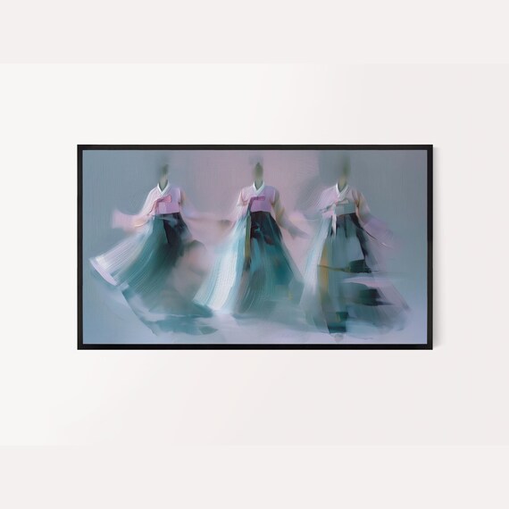 Korean Frame Tv Art Hanbokinspired Semi Abstract Painting Rose Pink And Teal Colors