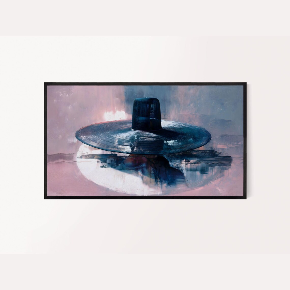 Korean Gat Hat Blush Pink Blue Semi Abstract Figure Painting Poster