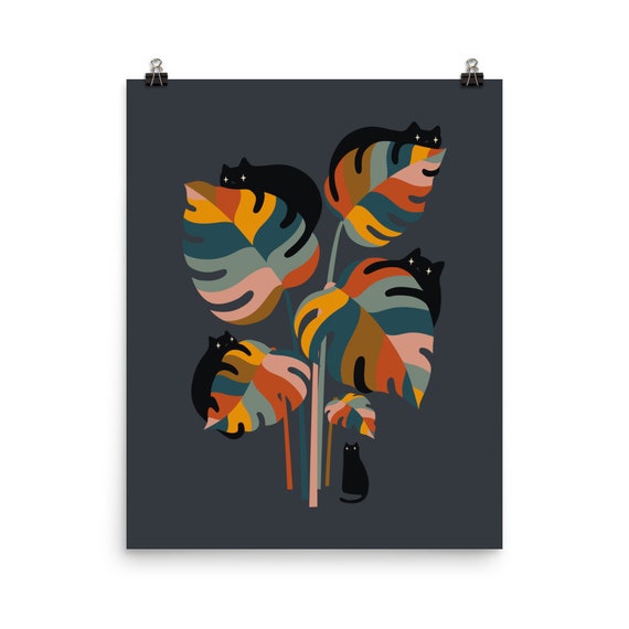 Cat And Plant 11 Black Cats Art Print