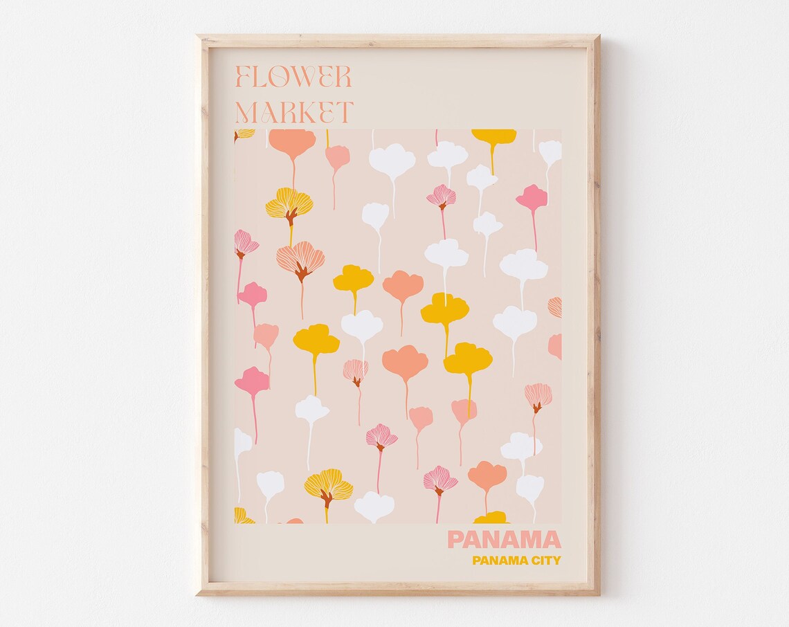 Panama Panama City Flower Market Blush Ginkgo Bloom Travel Poster