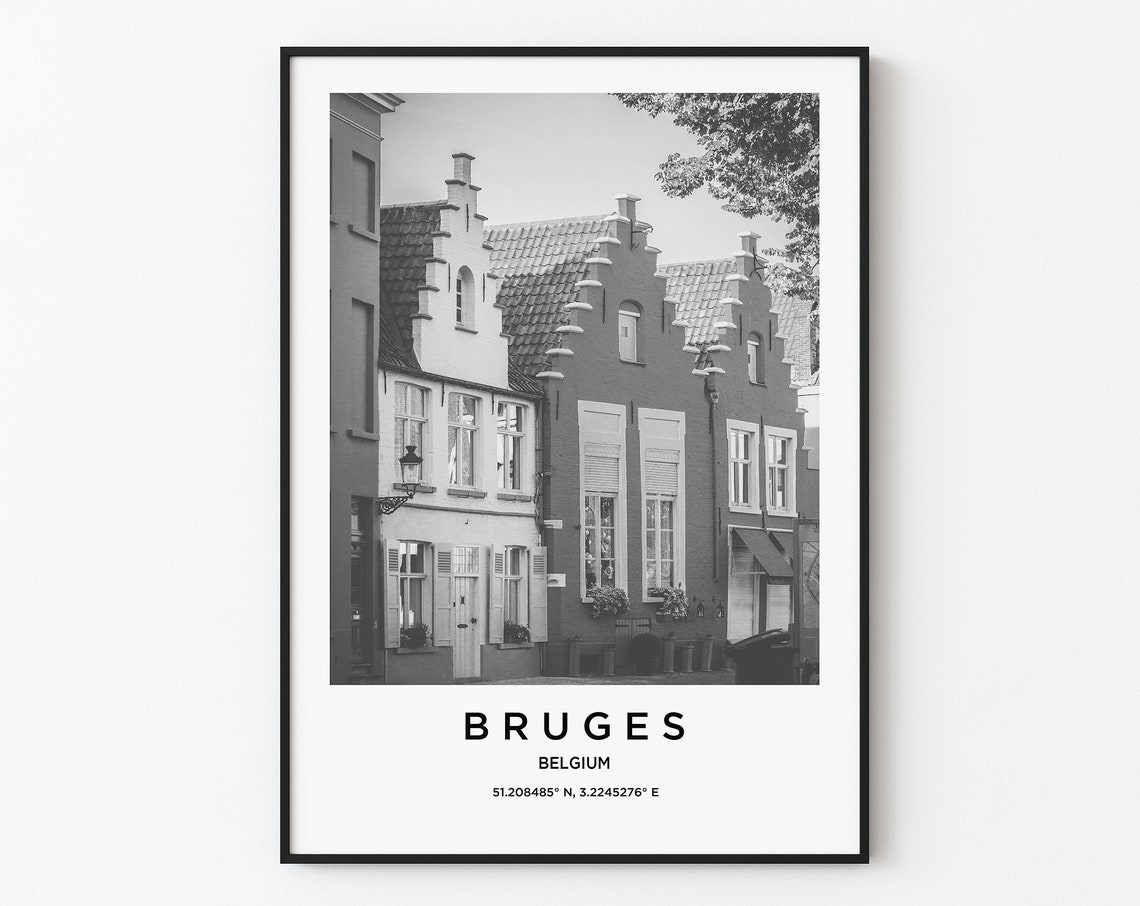Bruges Travel Poster Bruges Print Bruges Photo Print Black And White Photography Monochrome Travel Photography Bruges Wall Decor
