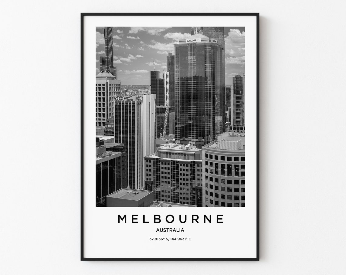Melbourne Travel Poster Melbourne Print Melbourne Photo Print Black And White Photography Monochrome Travel Photography Melbourne Decor