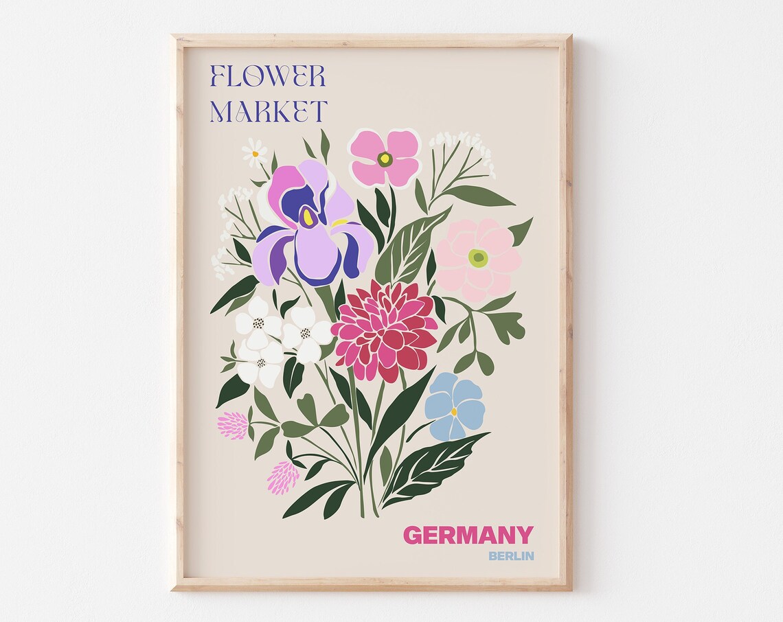 Germany Berlin Flower Market Iris Dahlia Bouquet Floral Poster