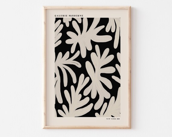 Galerie Moderne Cream Botanical Leaves Black Modern Botanical Poster