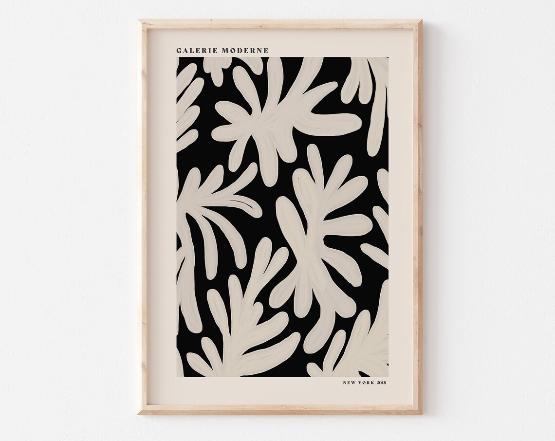 Galerie Moderne Cream Botanical Leaves Black Modern Botanical Poster