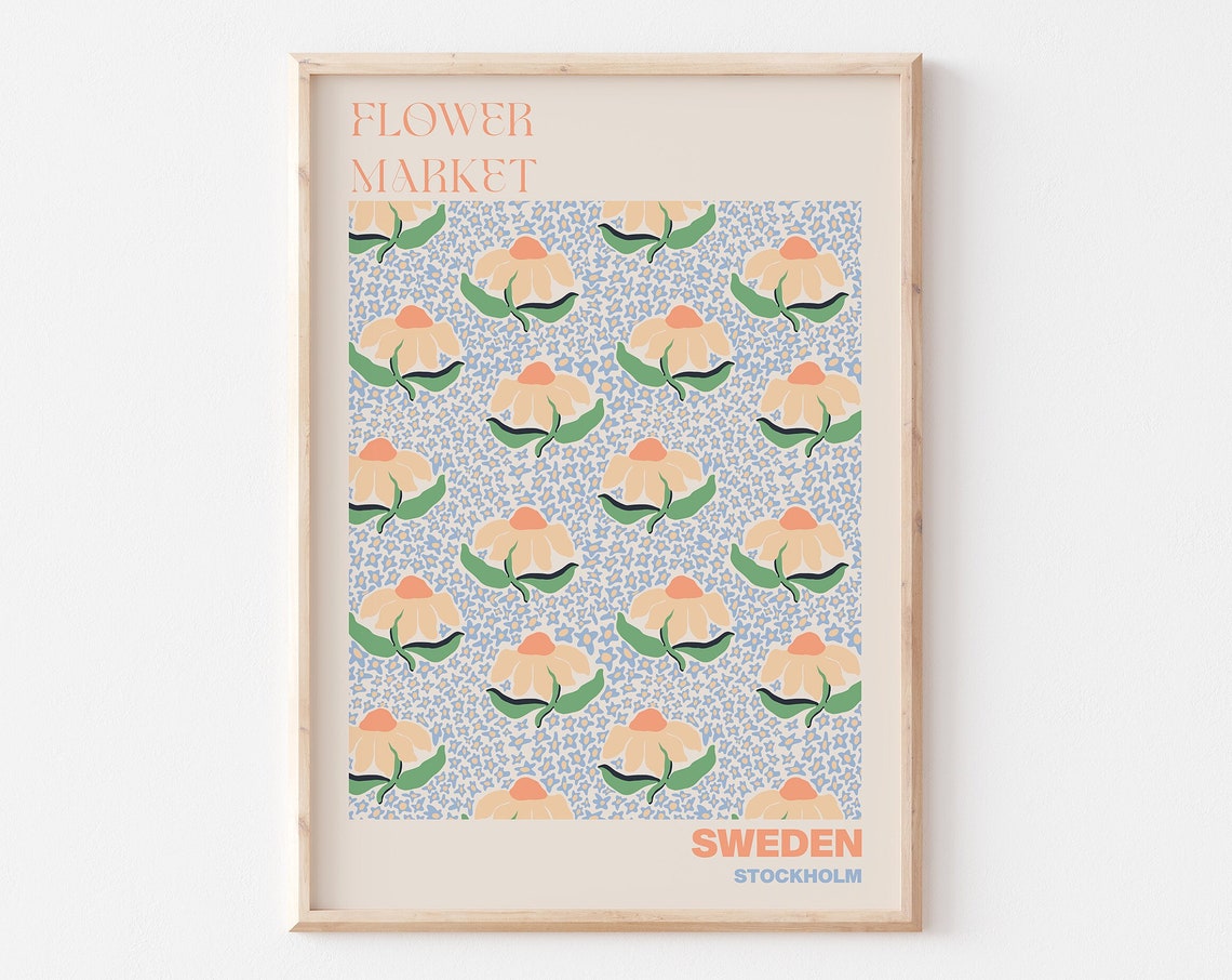 Stockholm Poster Stockholm Wall Art Stockholm Personalised Travel Poster Stockholm Flower Market Print Floral Wall Decor