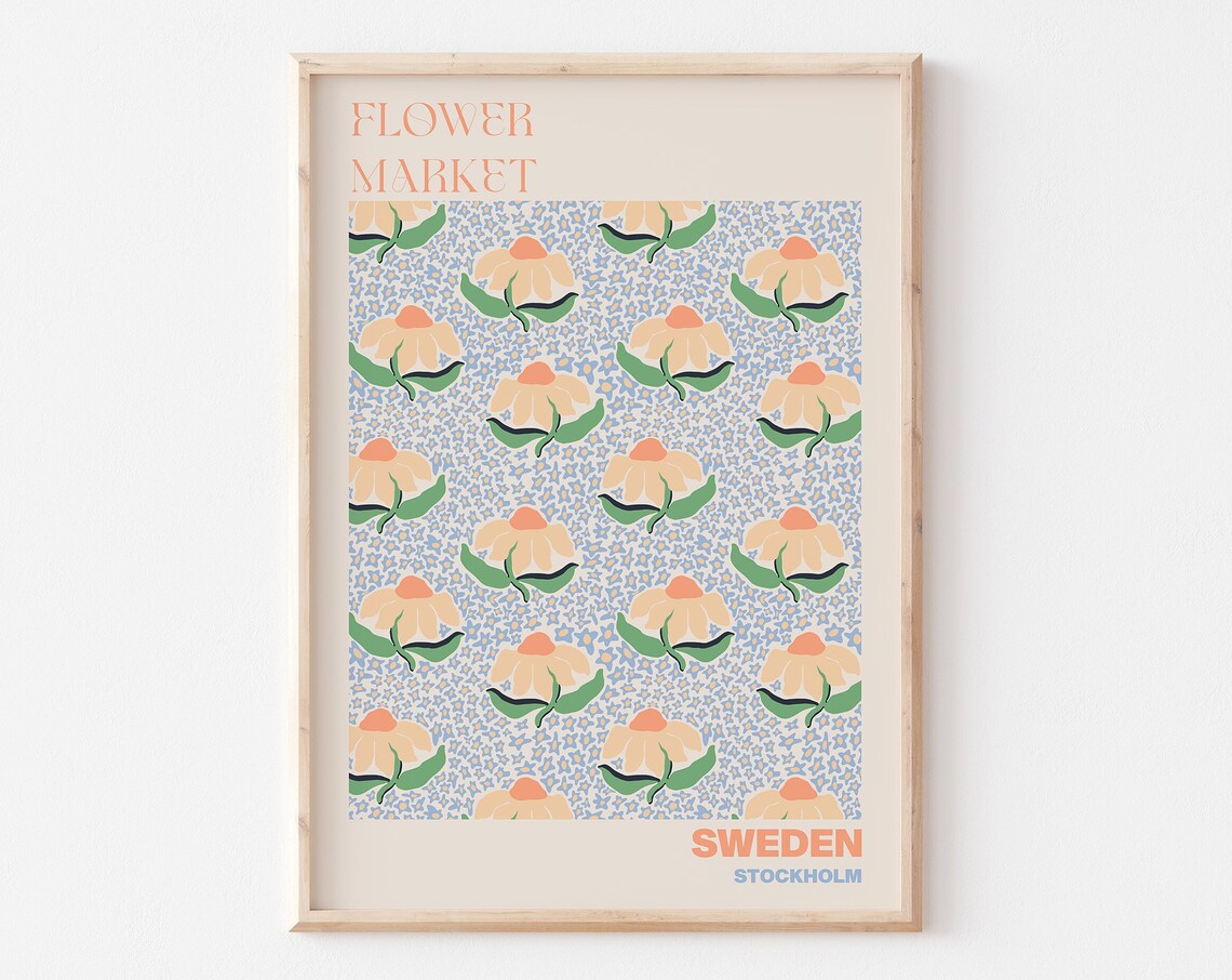 Sweden Flower Market Poster Stockholm Peach Tulip Garden Artwork