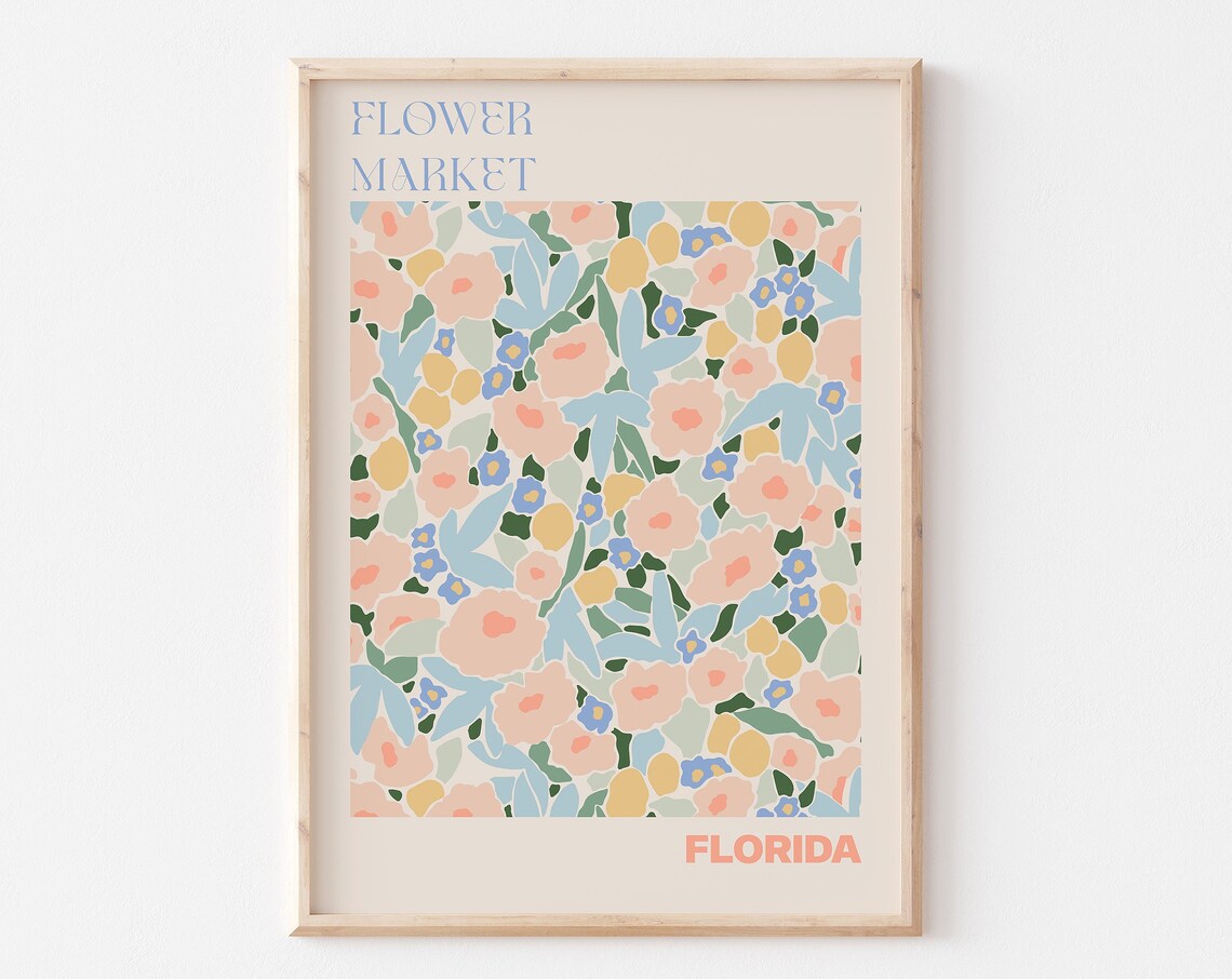 Florida Flower Market Pastel Wildflower Meadow Peach Travel Poster