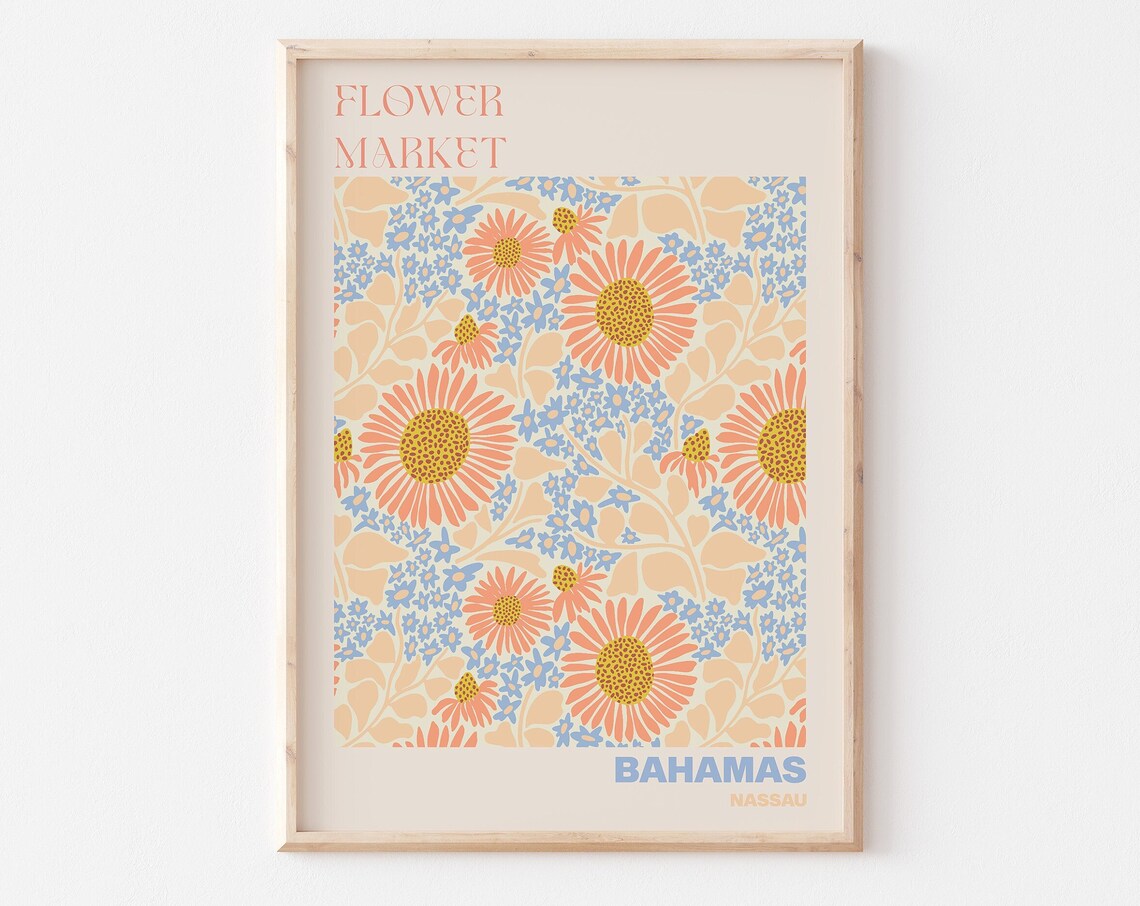 Nassau Poster Personalised Travel Poster Nassau Flower Market Print Floral Wall Decor Bahamas Travel Poster