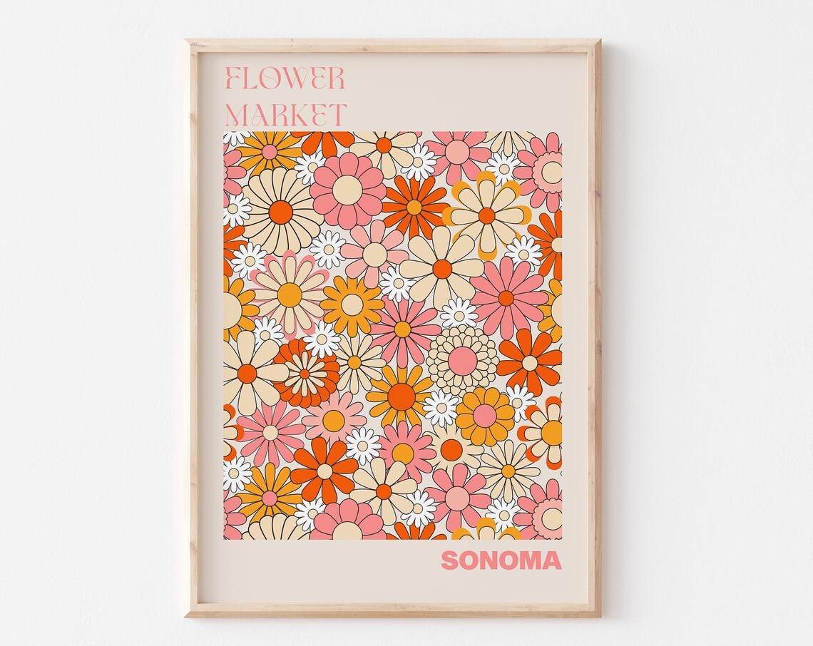 Sonoma Flower Market Retro Seventies Daisy Burst Pattern Poster