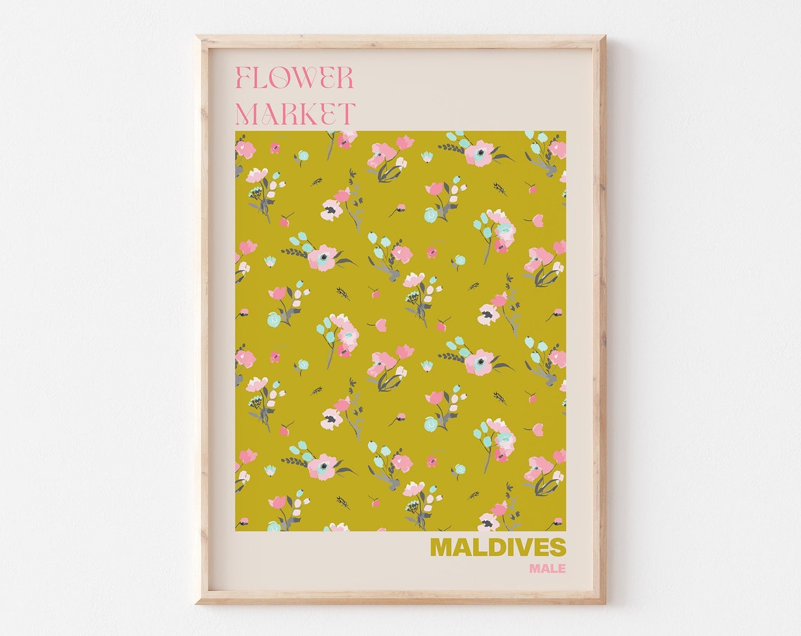 Maldives Poster Personalised Travel Poster Maldives Flower Market Print Floral Wall Decor Male Travel Poster