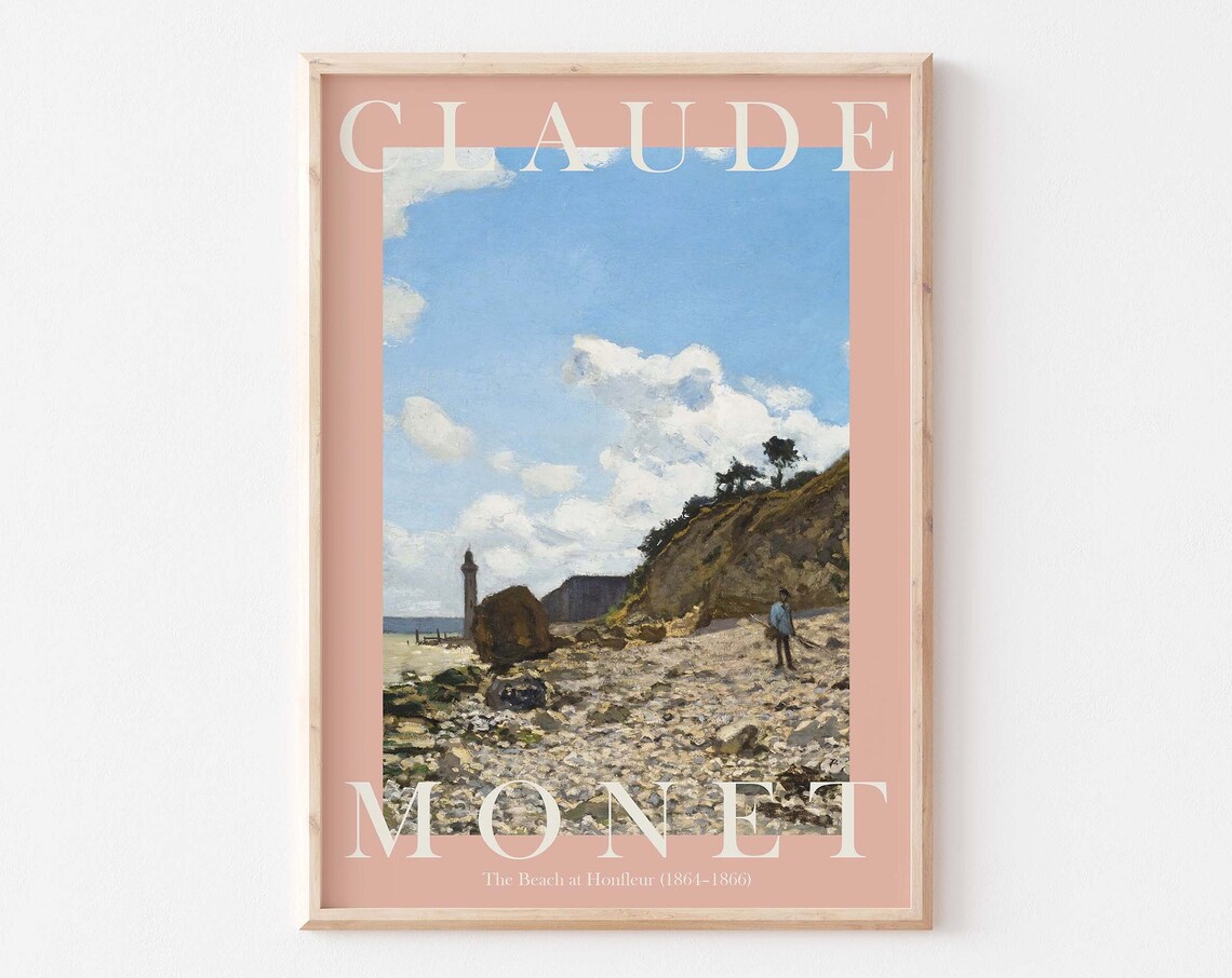 Claude Monet The Beach at Honfleur Coastal Cliffs 1864 1866 Poster