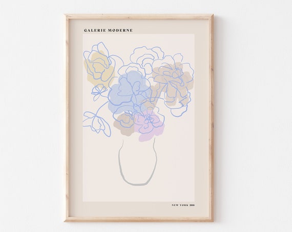 Flowers In Vase Art Print Modern Floral Poster Modern Gallery Poster Minimalist Decor A4 A3 A2 A1 A0 New York Gallery Art