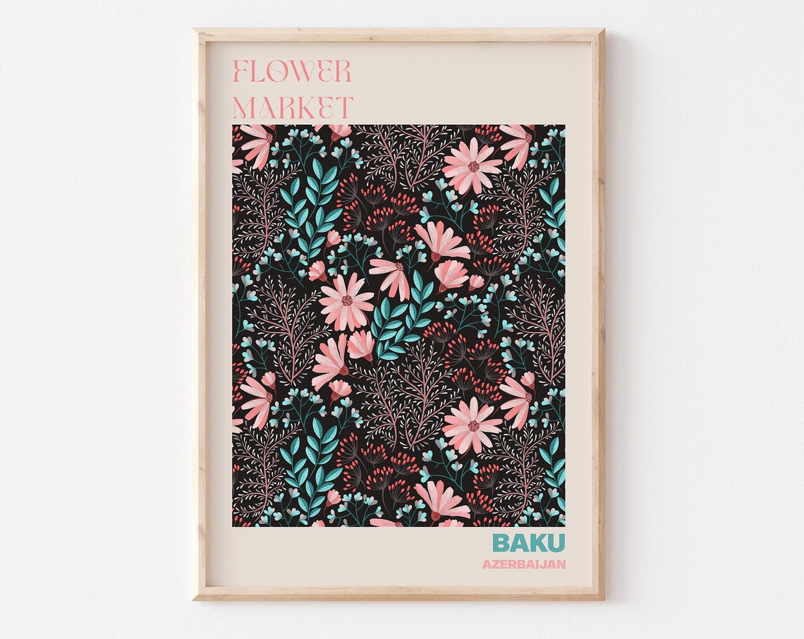 Baku Poster Baku Wall Art Baku Personalised Travel Poster Baku Flower Market Print Floral Wall Baku