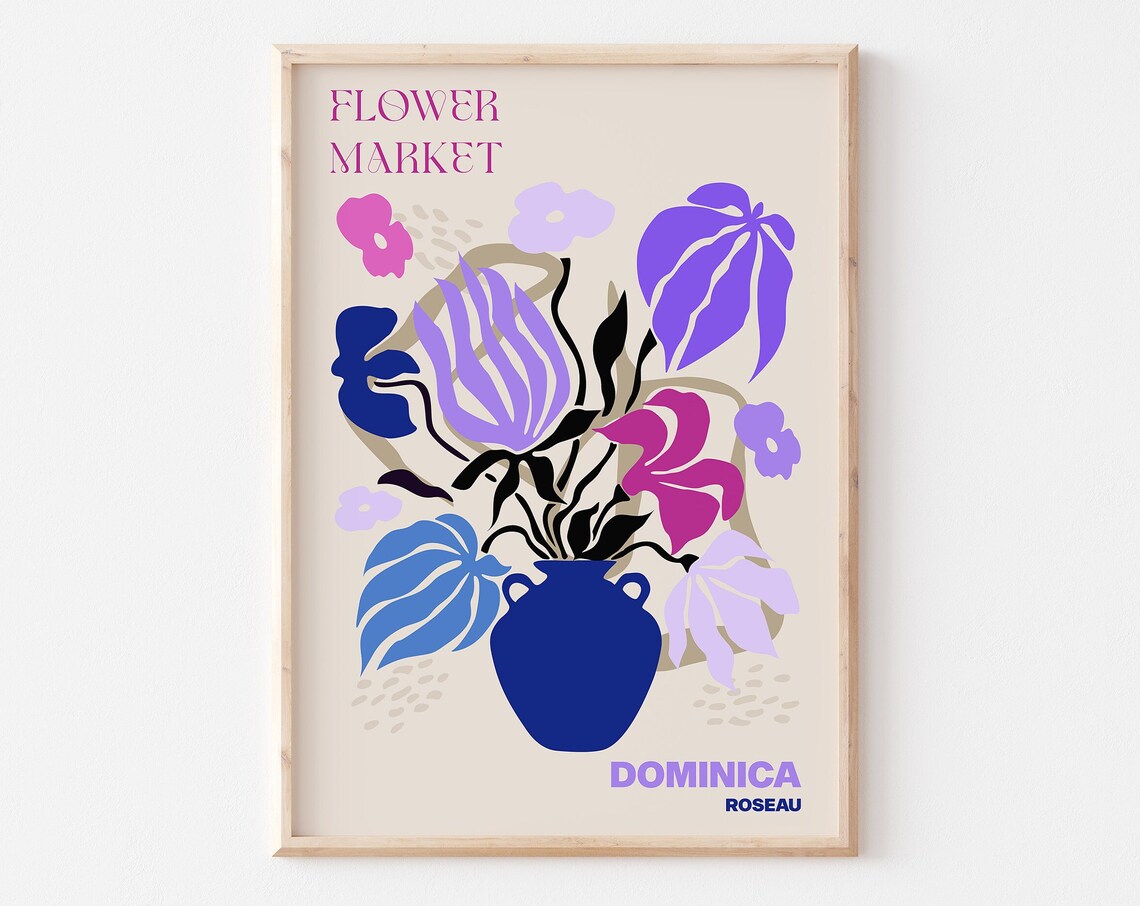 Roseau Dominica Flower Market Cobalt Blue Vase Floral Poster