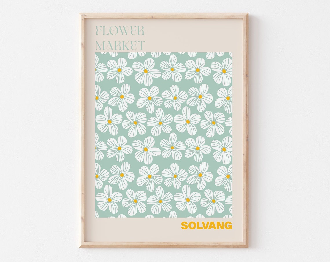 Solvang Fresh White Daisy Sage Green Flower Market Pattern Poster