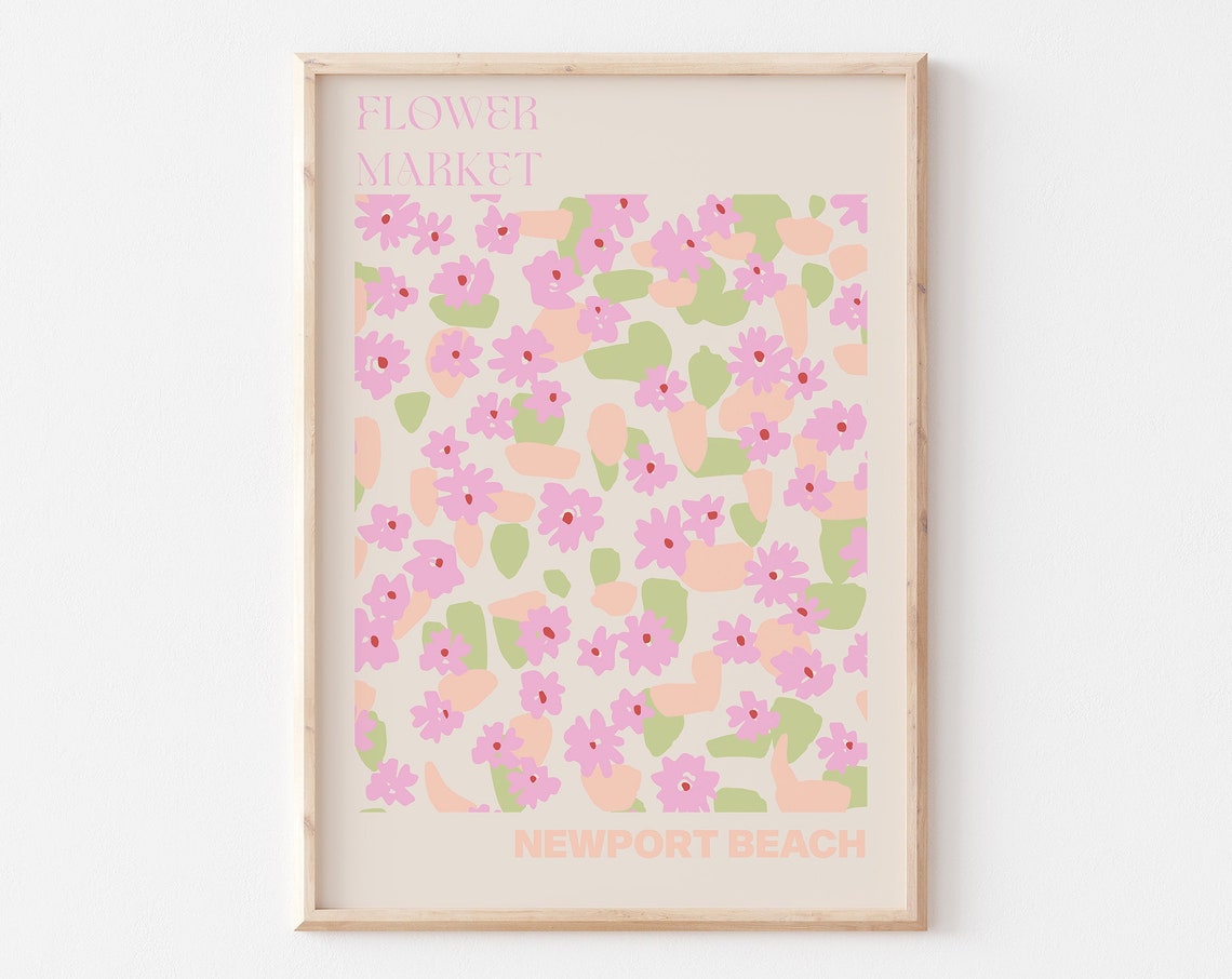 Newport Beach Poster Personalised Travel Poster Newport Beach Flower Market Print Floral Wall Decor Newport Beach Travel Poster